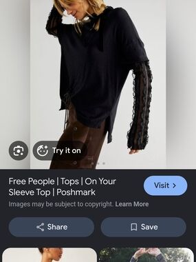 Free People Black Mixed-Media Sleeve Top